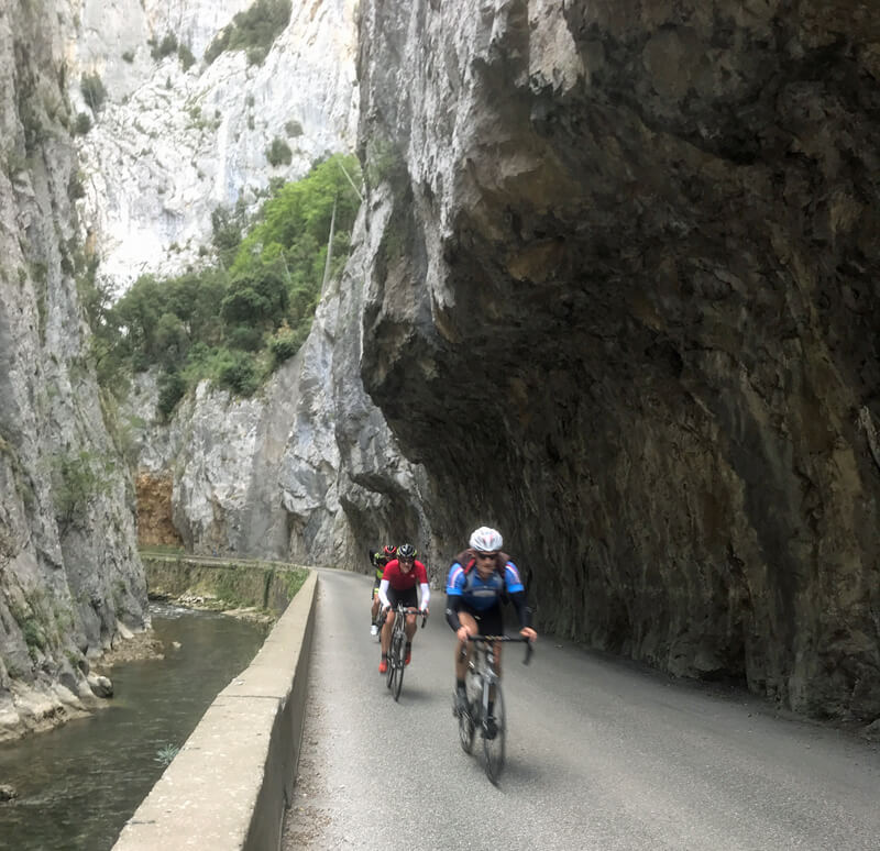 cycling up the steep rock canyons of the gorges de saint georges