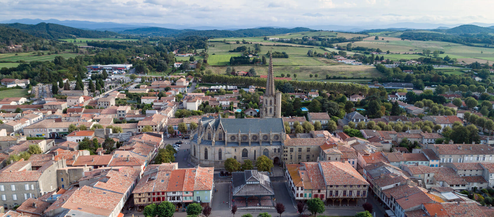 A bird's eye view of the town of Mirepoix, French Pyrenees